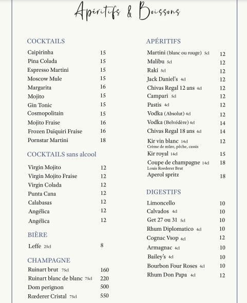 Bey Steakhouse Menu APÉRITIFS