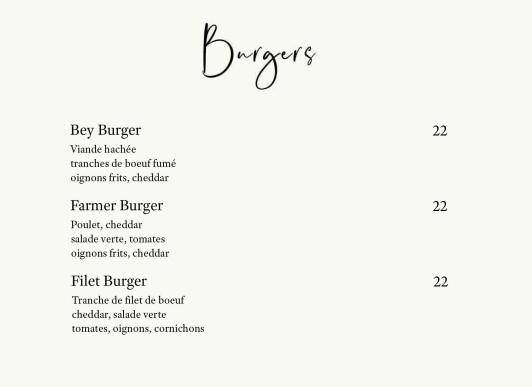 Bey Steakhouse Menu Burgers