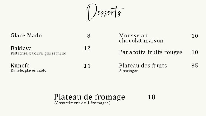 Bey Steakhouse Paris Bey Steakhouse Desserts Carte 2024