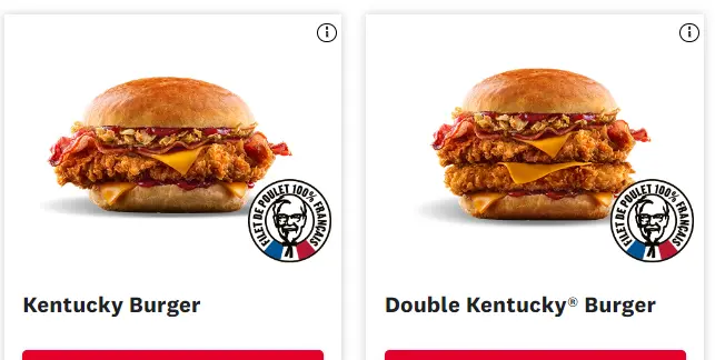 KFC Burgers, Wraps et Salades à la carte