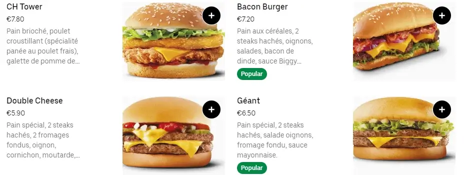 CHB Burgers à la carte