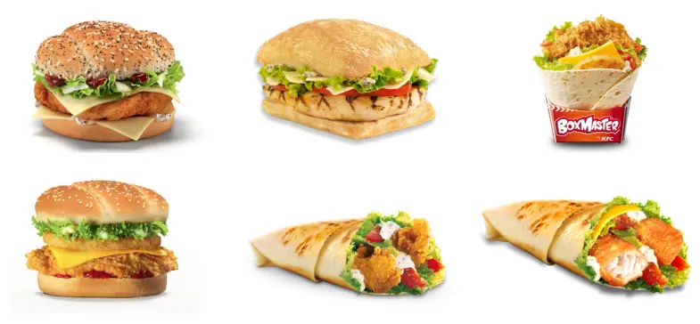 KFC Menu Burgers, Wraps et Salades Prix