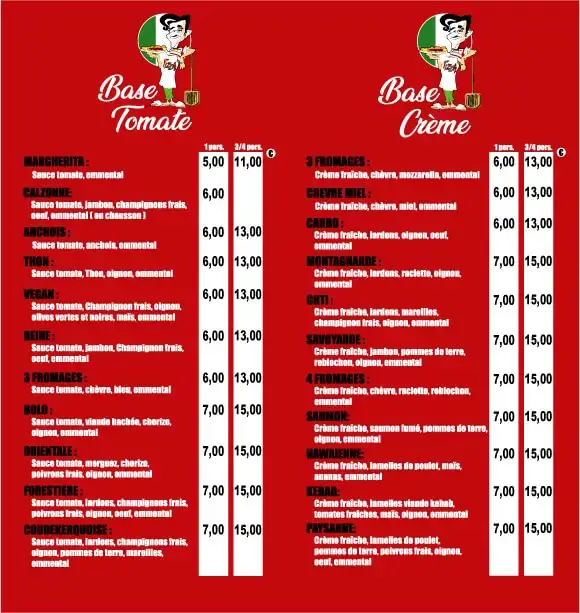 Papa Pizza Personne Menu & Prix Carte