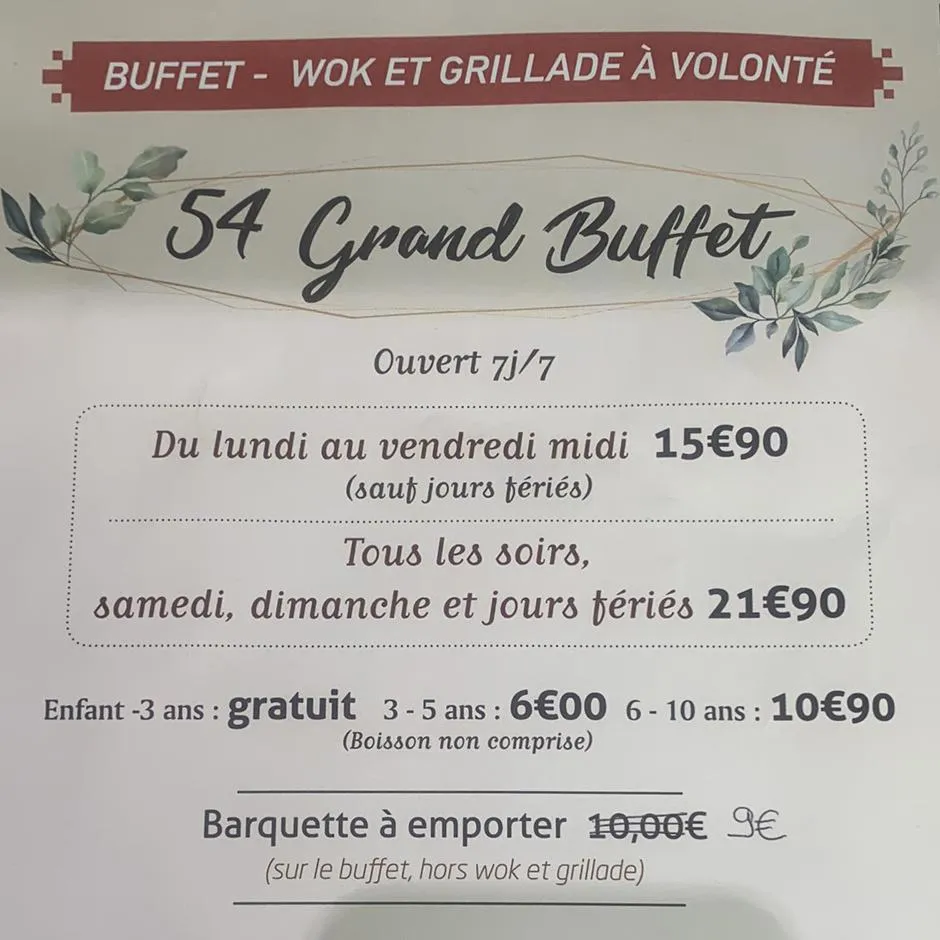 54 Grand Buffet Menu Prix