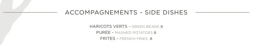 Victoria Paris ACCOMPAGNEMENTS – SIDE DISHES