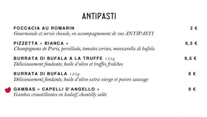 La Table Du Vatican ANTI PASTI Carte & Prix