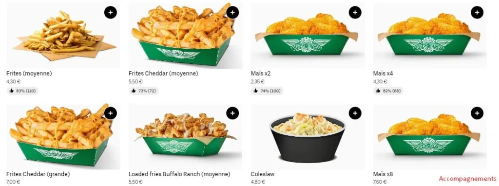 Wingstop Accompagnements Menu & Prix