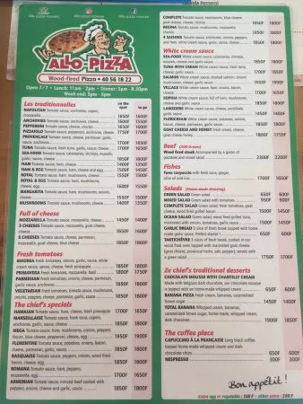 Allo Pizza menu prix
