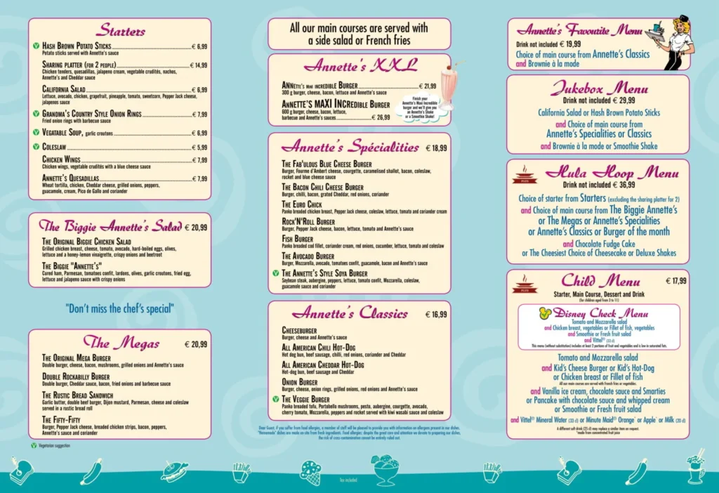 Annette’s Diner Menu Prix