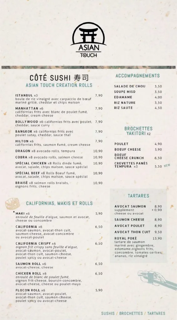 Asian Touch Menu Prix