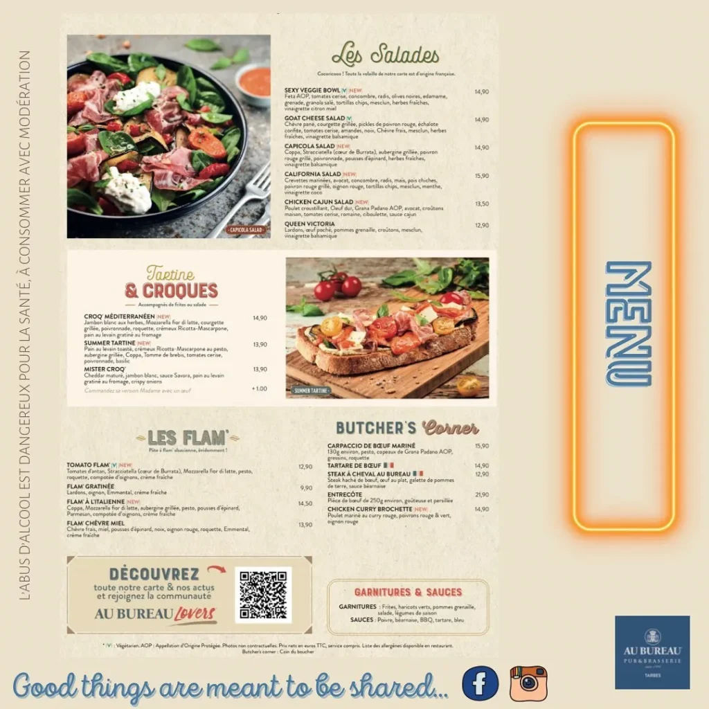 Au Bureau Tarbes Menu Prix