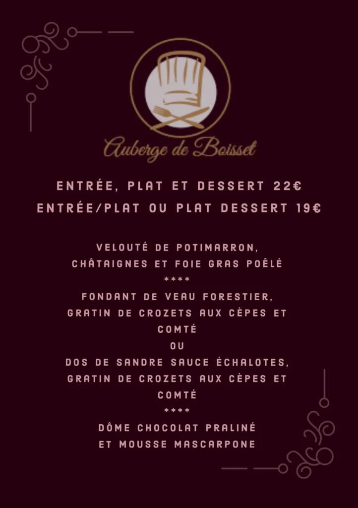 Auberge de Boisset Menu Prix