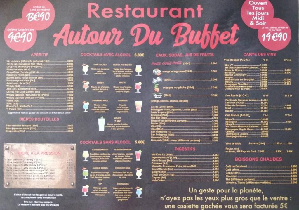 Autour du Buffet Menu Prix