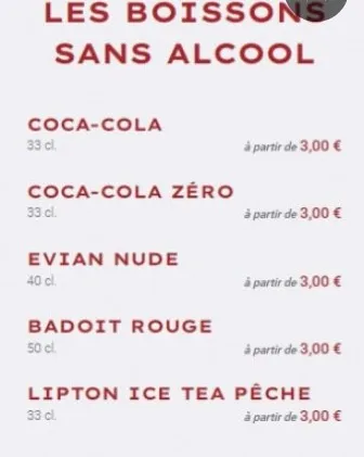 La Baguette du Relais BOISSONS SANS ALCOOL Carte & Prix