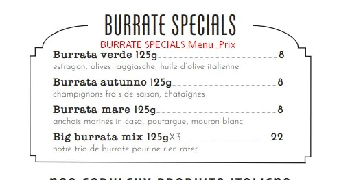 Pink Mamma BURRATE SPECIALS Menu & Prix