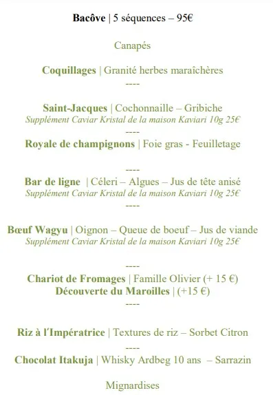 Restaurant Bacôve Bacôve Menu 5 séquences