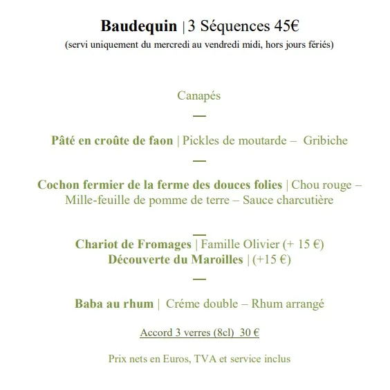 Restaurant Bacôve Baudequin Carte – 3 Séquences Prix