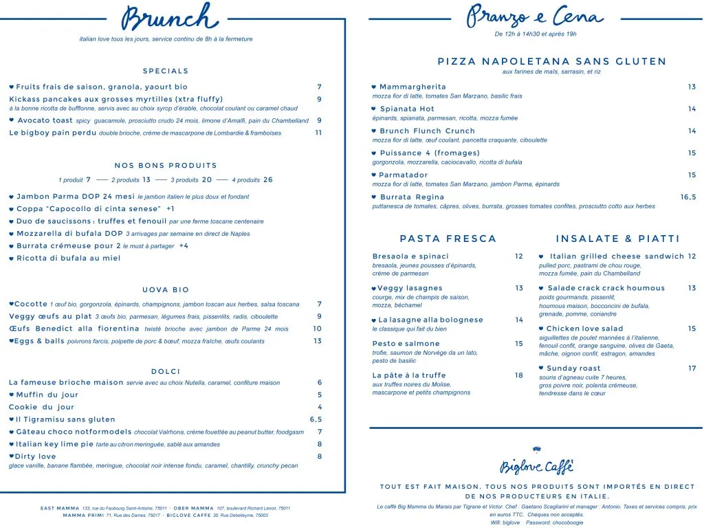 BigLove Menu Prix