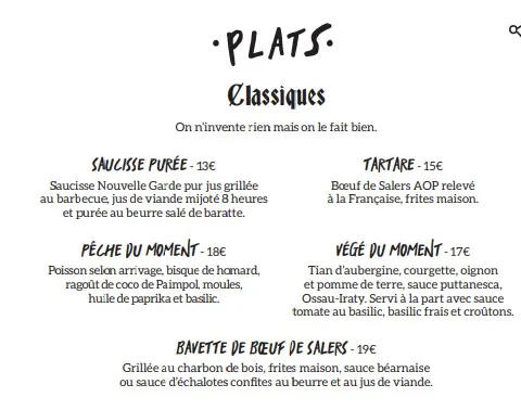 Brasserie Dubillot Classiques Plats