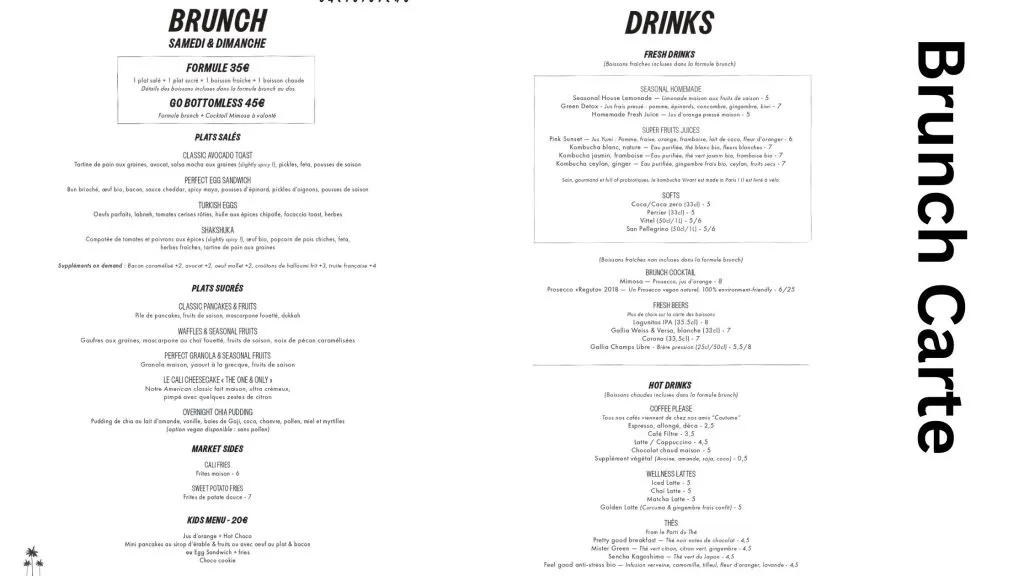 Cali Sisters Brunch Menu & Prix