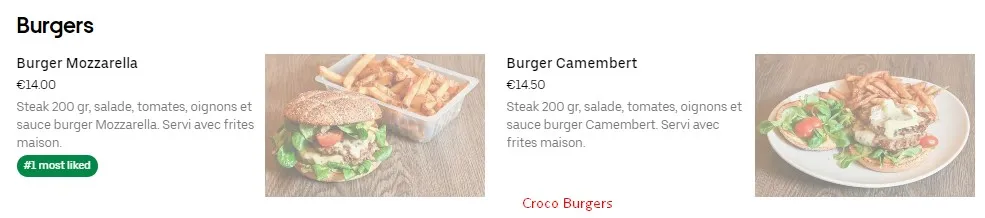 Croco Pizza Burgers Prix