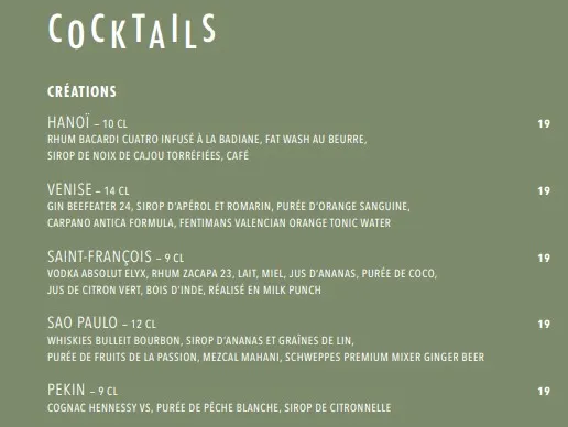 Monsieur Bleu COCKTAILS CRÉATIONS