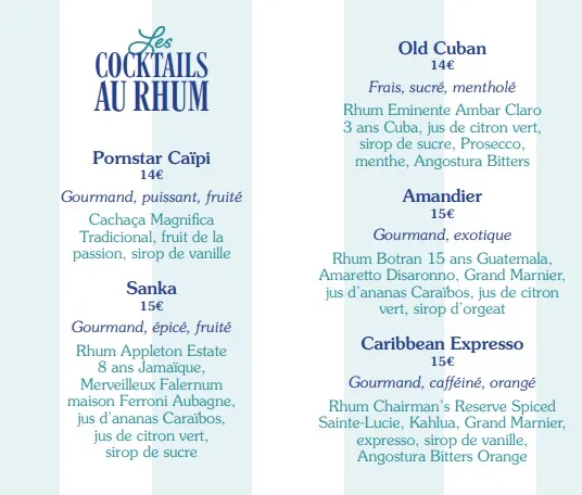 Le Comptoir Général COCKTAILS Les COCKTAILS AU RHUM