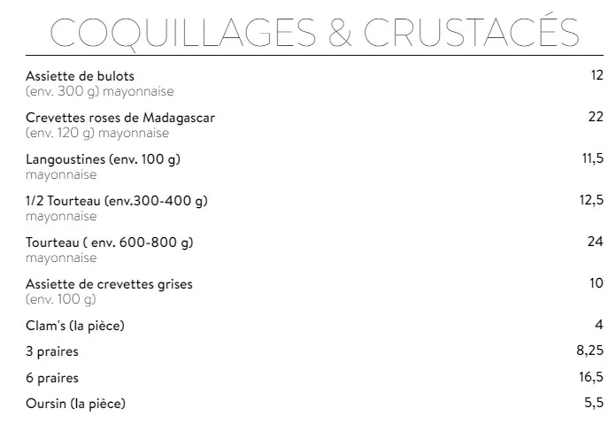 La Rotonde COQUILLAGES & CRUSTACÉS Carte