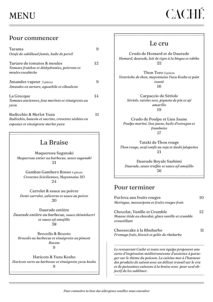 Caché Menu Prix