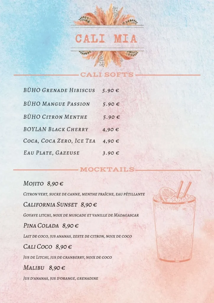 Cala Mia Menu Prix