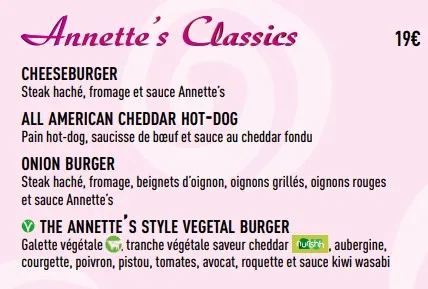 Annette’s Diner Carte Annette’s Classics