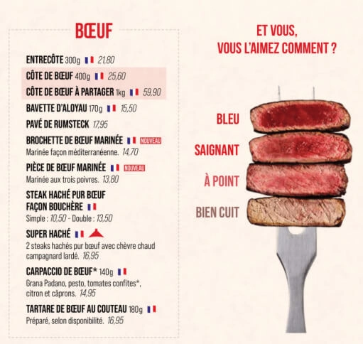 Courtepaille BŒUF Menu