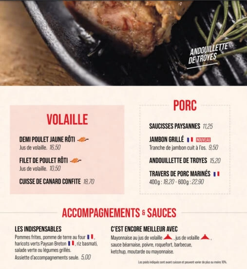 Courtepaille PORC Menu