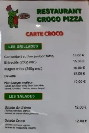 Croco Pizza menu prix