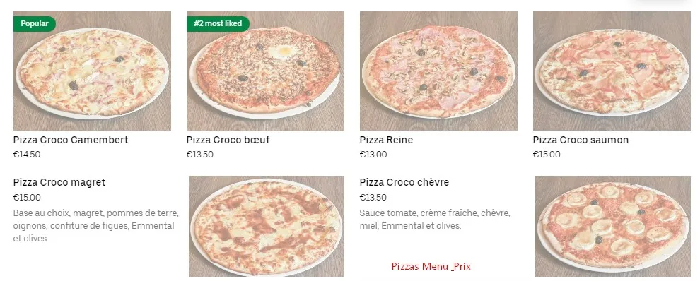 Croco Pizzas Menu & Prix