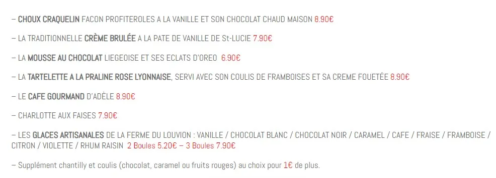 e Bouchon d’Adèle DESSERTS Crte & Prix