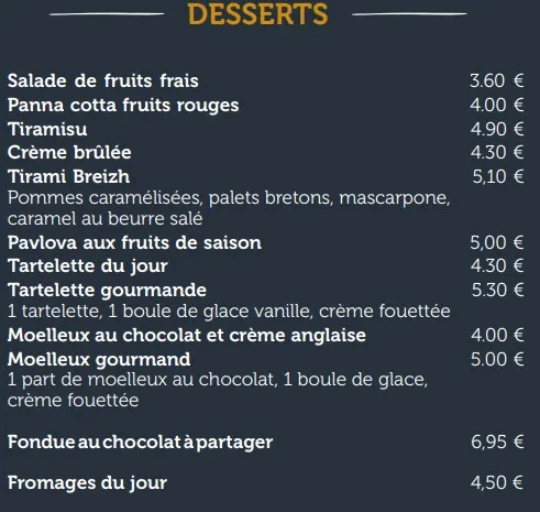 Les Comptoirs d’Alice DESSERTS MENU & PRIX