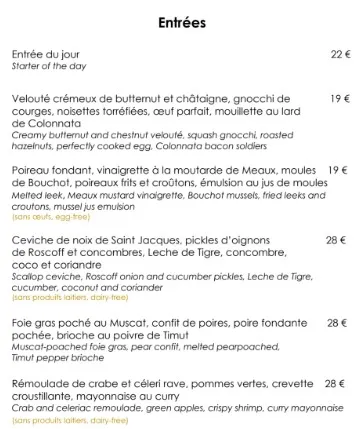 La Table d’Élise Entrées Carte & Prix