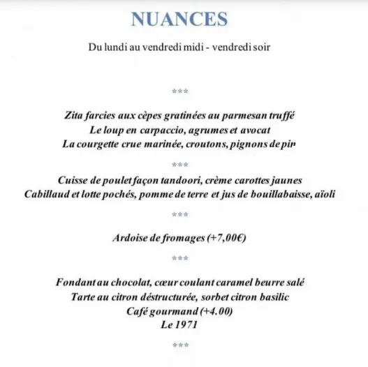 Nuance Restaurant Plomeur Entrées Carte