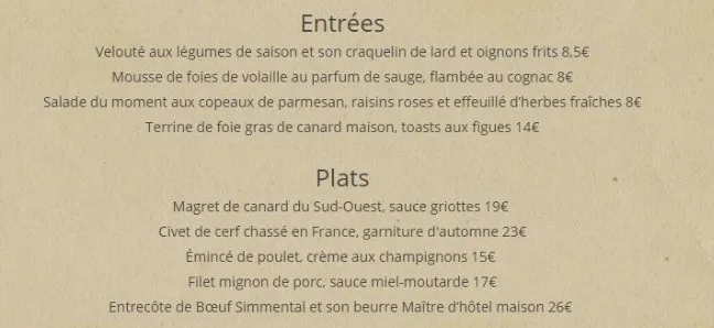 A l’Observatoire Entrées Prix des Menu