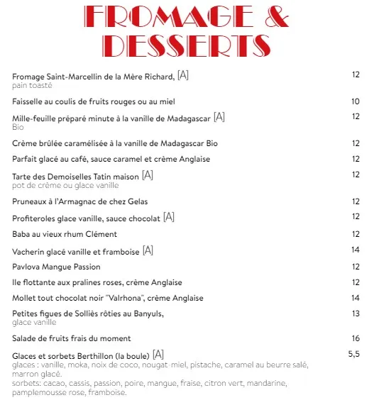 La Rotonde FROMAGE & DESSERTS Menu