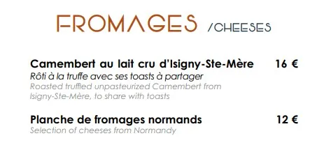 La Réserve Péché Iodé FROMAGES /CHEESES Carte & Prix