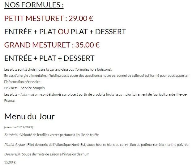 Le Mesturet Faites défiler les pages pour découvrir le menu