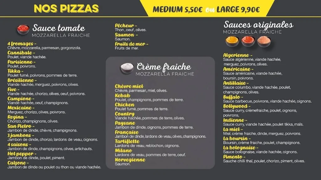 Five Pizza Menu Prix