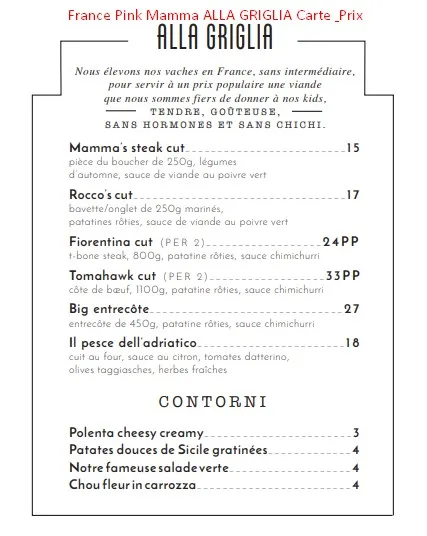 France Pink Mamma ALLA GRIGLIA Carte & Prix