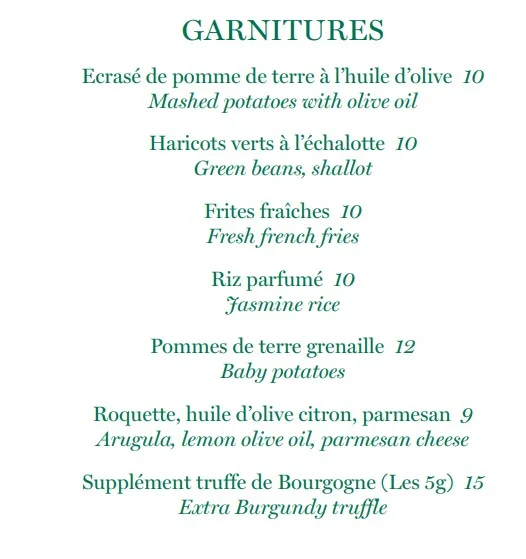 Perruche Restaurant GARNITURES Prix