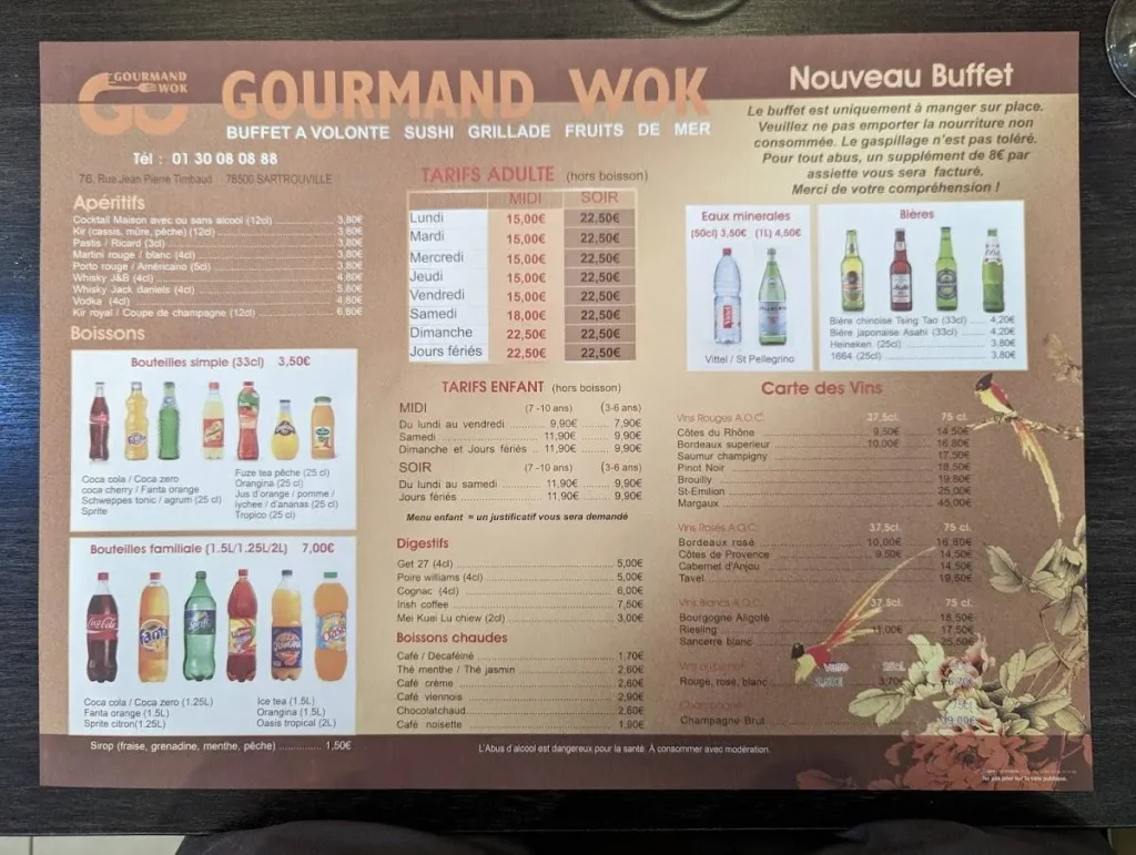 Gourmand Wok Menu Prix