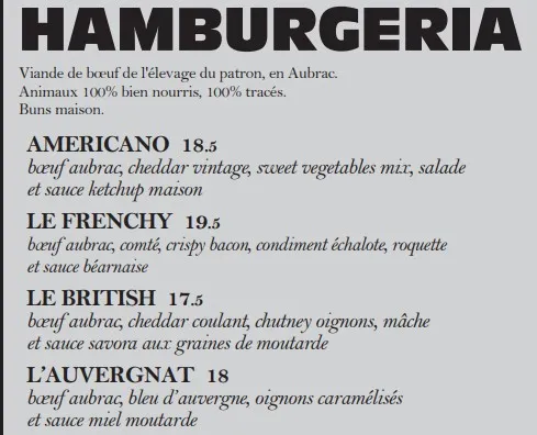 Mokus l’Écureuil HAMBURGERIA Prix des Menu