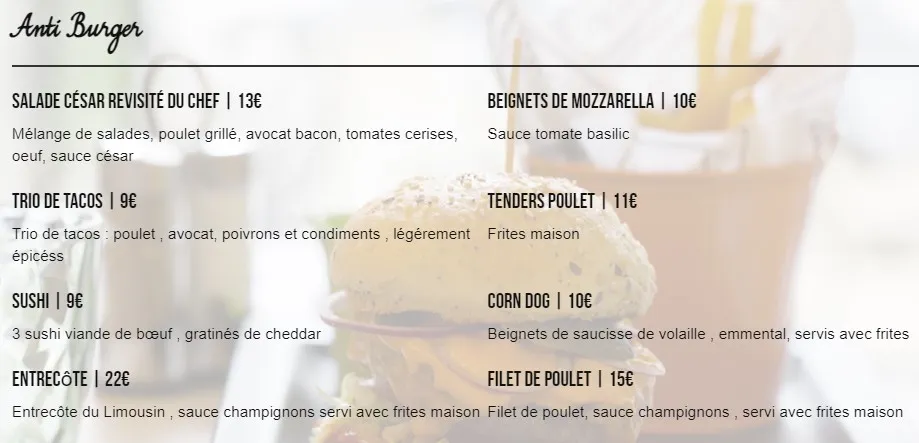 The Butchers Steakhouse Halal Menu Paris Anti Burger