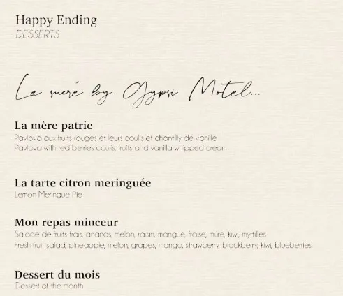 GYPSI MOTE Happy Ending DESSERTS Carte & Prix